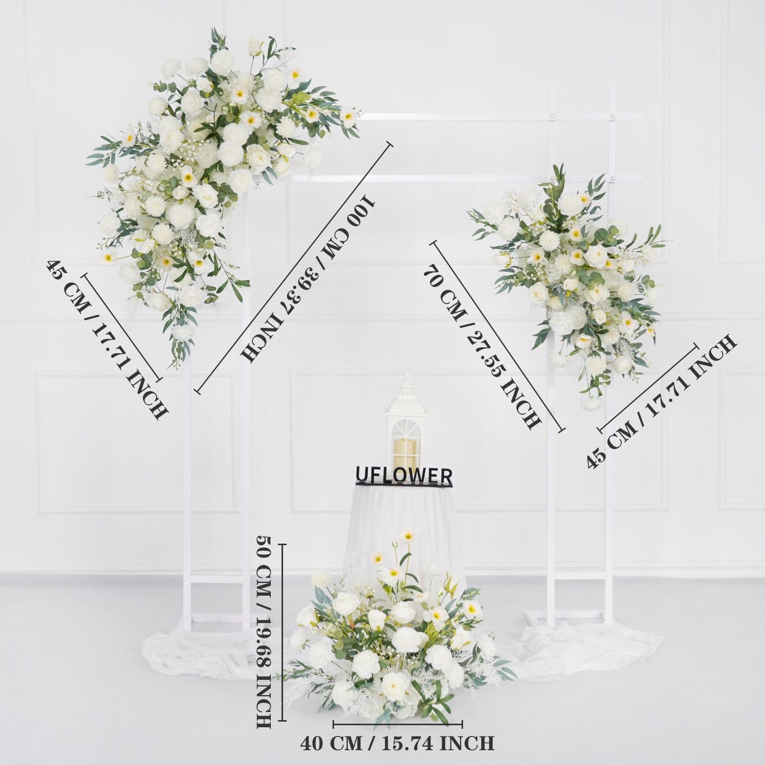 Artificial White Green Wedding KT Backdrop Flower Row Decor